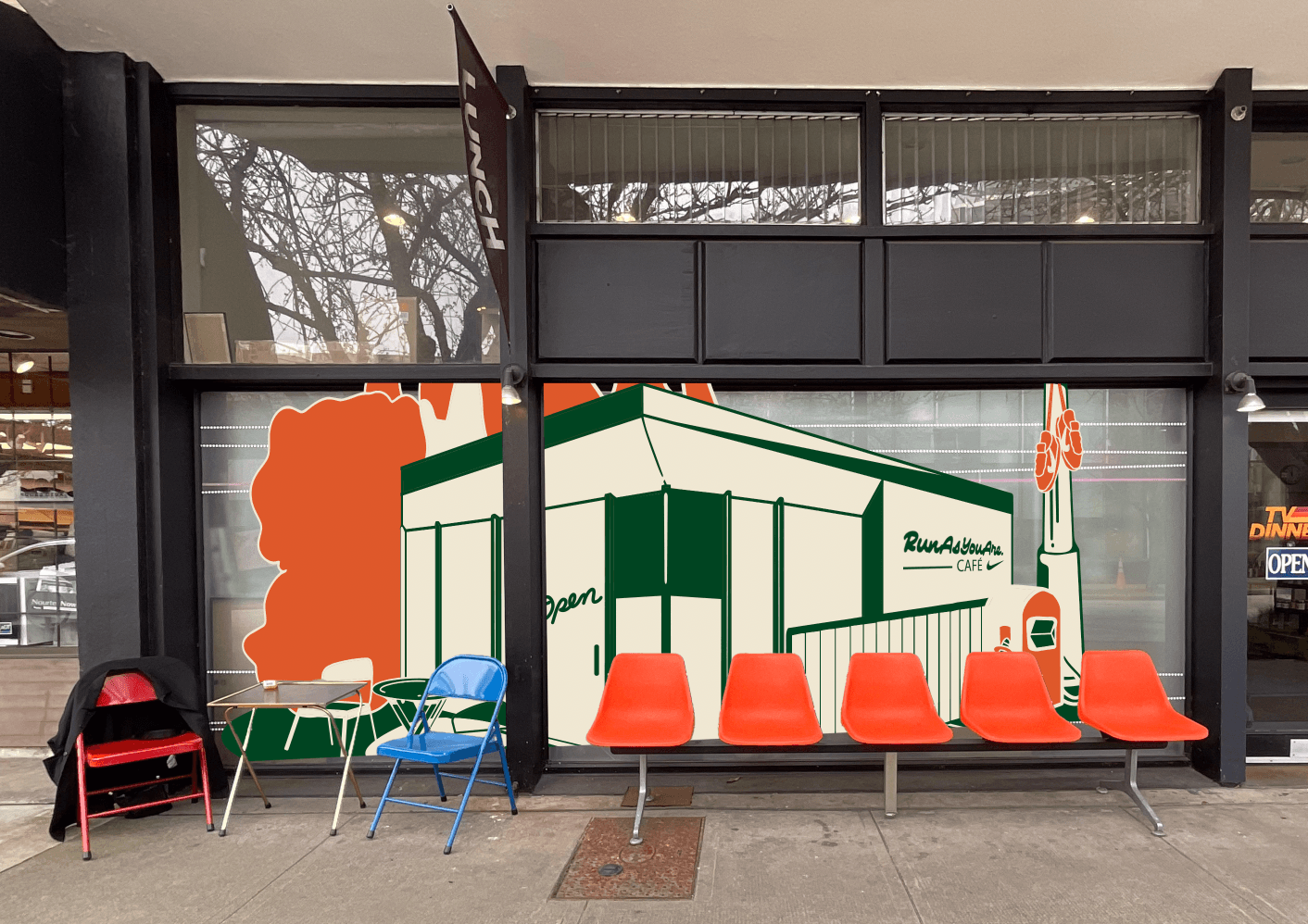 RunAsYouAre Café window takeover at TV Dinner