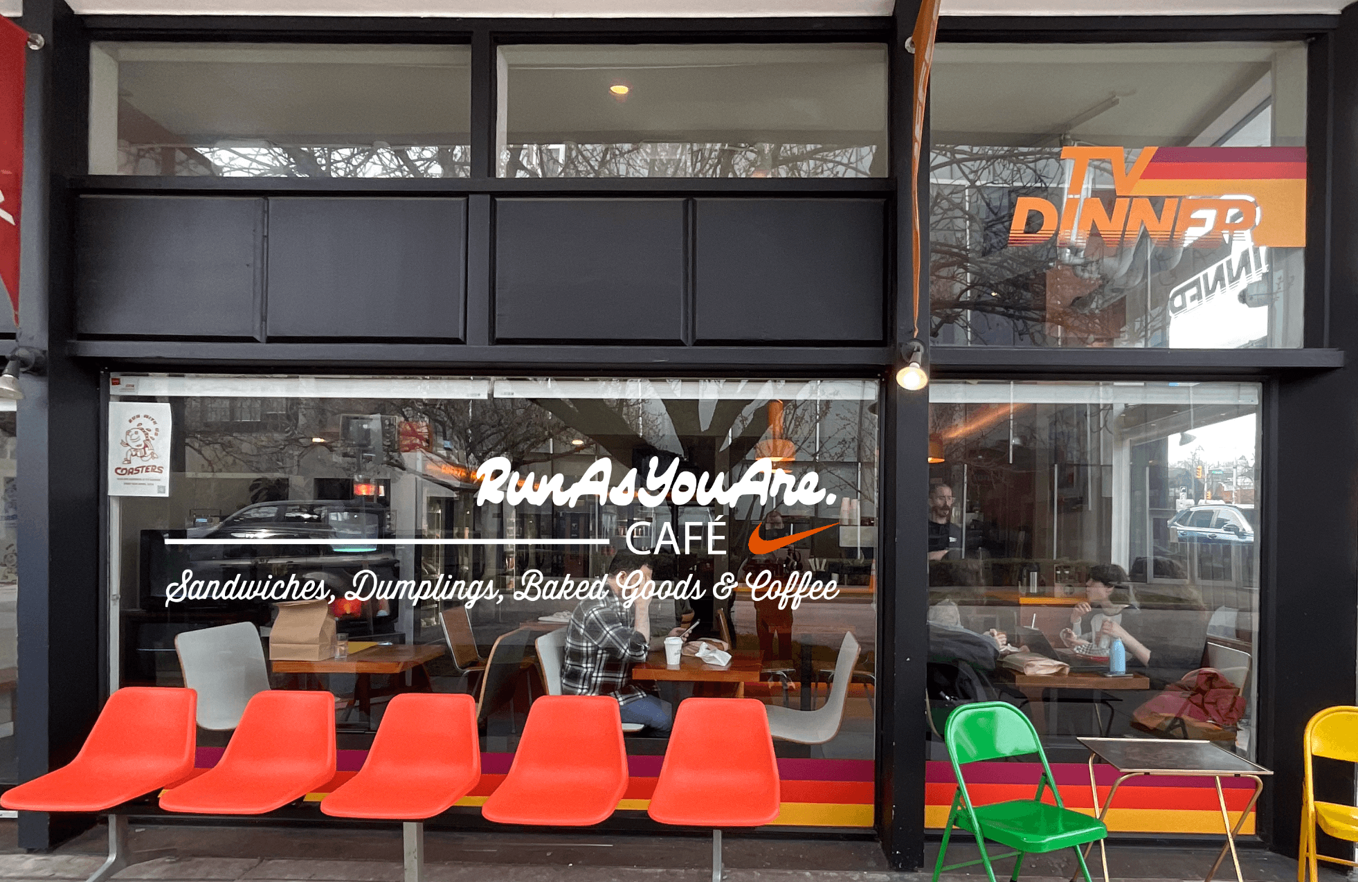 RunAsYouAre Café window signage and seating